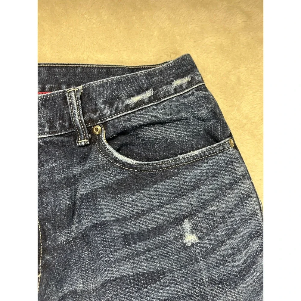 Banana Republic Vintage Straight Jeans Mens 36x32 Dark Blue Distressed Whiskered